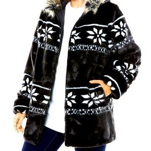 Faux Fur Hooded Snowflake Jacket